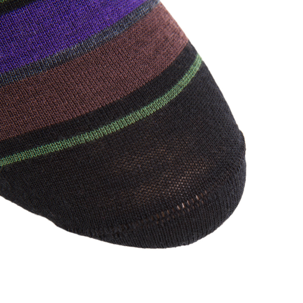 Black, Pine Green, Royal Purple, Charcoal, and Coffee Brown Variegated Stripe Fine Merino Wool Over-the-Calf Sock