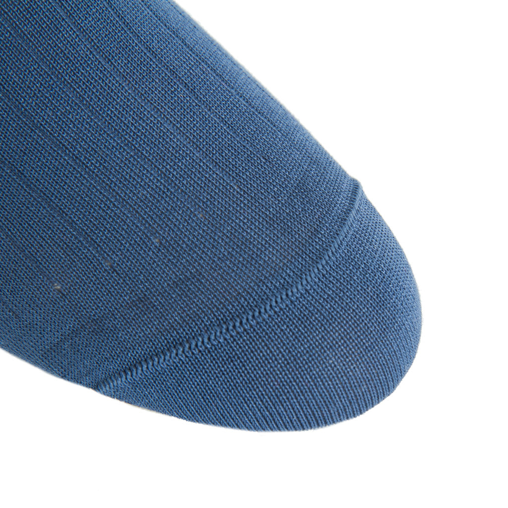 Indigo Blue Solid Ribbed Cotton Mid-Calf Sock