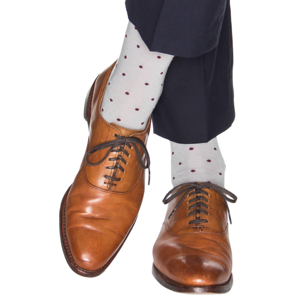 Ash with Burgundy Dots and Burgundy Tipping Fine Merino Wool Sock Link ...