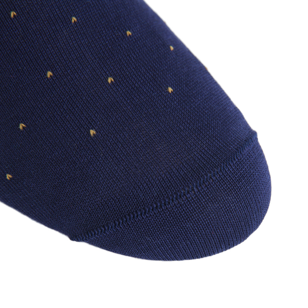 Classic Navy with Gold Pin Dot Cotton Over-the-Calf Sock