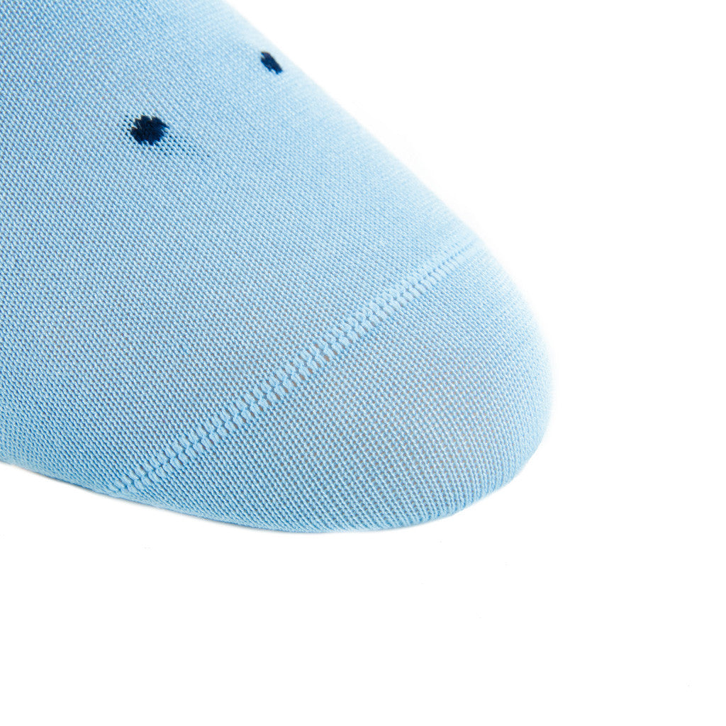 Sky Blue with Navy Polka Dot Socks Linked Toe OTC - over-the-calf - dapper-classics