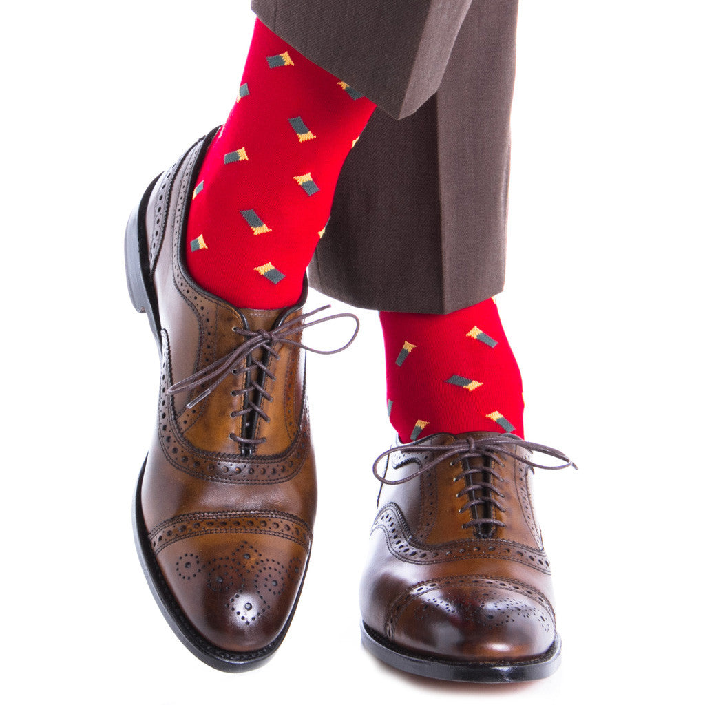 Red with Green Shotgun Shell Sock Linked Toe Mid-Calf - mid-calf - dapper-classics