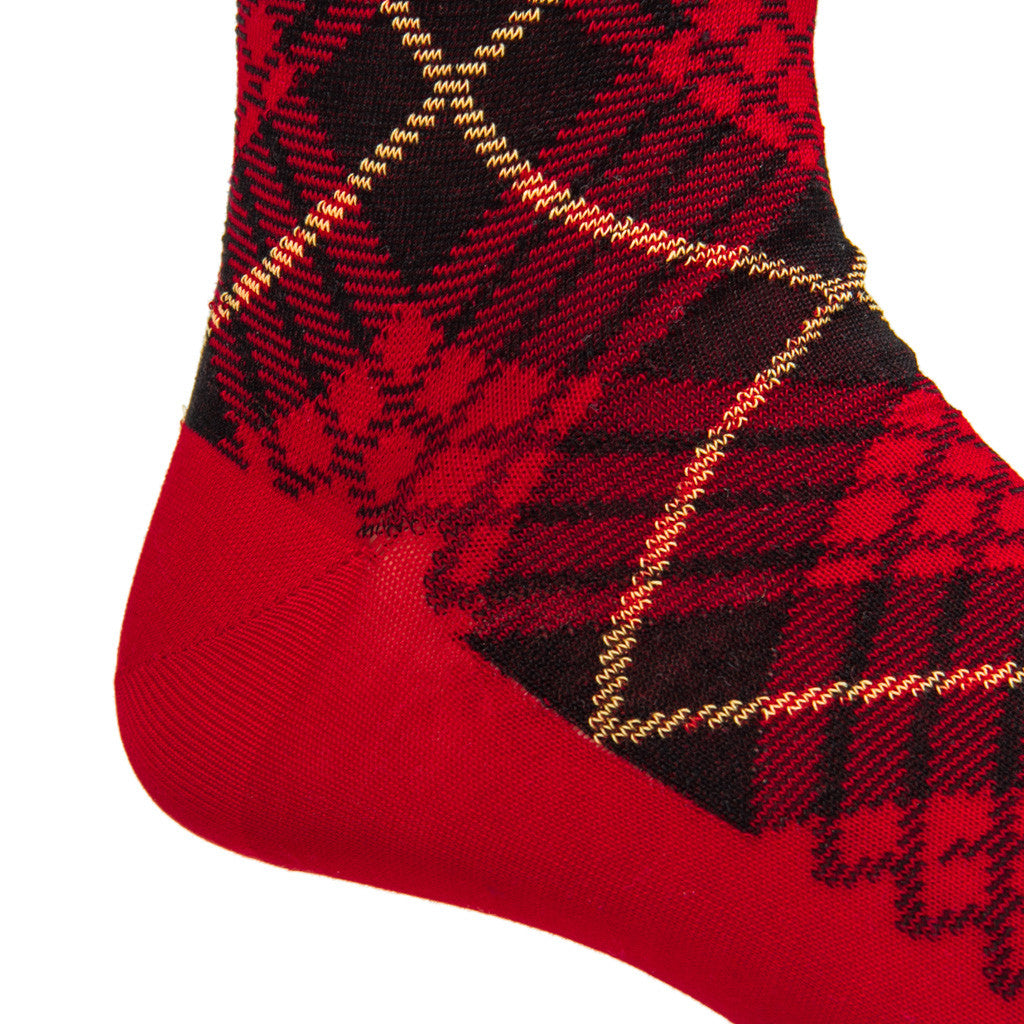Red with Black and Yellow Tartan Sock Linked Toe Mid-Calf - mid-calf - dapper-classics - 2