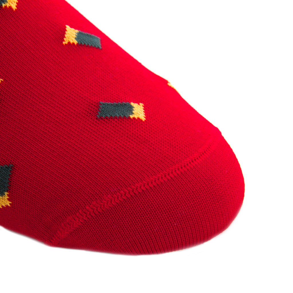 Red with Green Shotgun Shell Sock Linked Toe Mid-Calf - mid-calf - dapper-classics