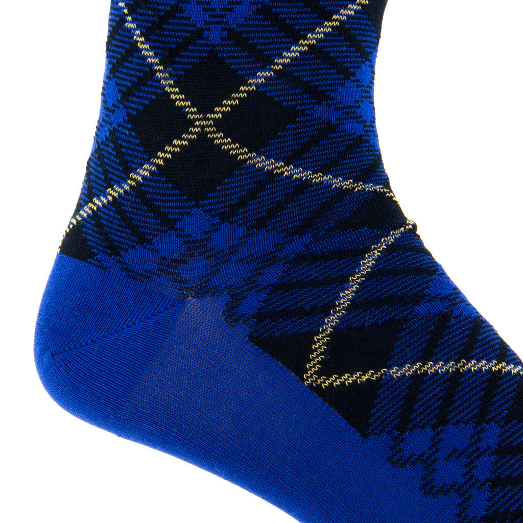 Clematis Blue with Navy and York Tartan Sock Linked Toe Mid-Calf - mid-calf - dapper-classics