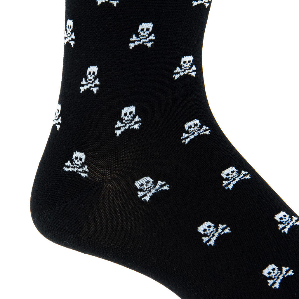 Black with White Skull and Crossbone Sock Linked Toe Mid-Calf - mid-calf - dapper-classics