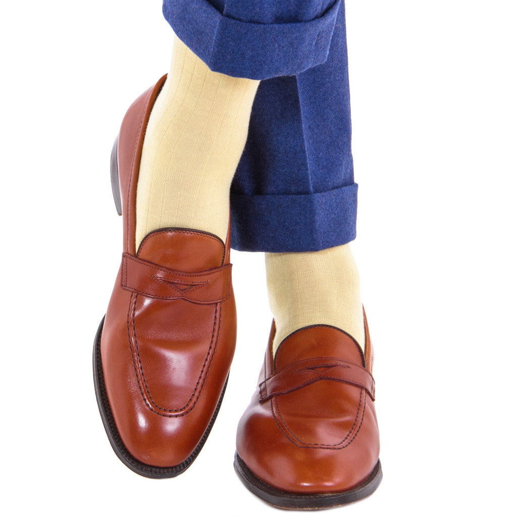 Buttercream Ribbed Solid Fine Merino Wool Linked Toe OTC - over-the-calf - dapper-classics