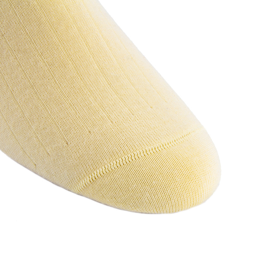Buttercream Ribbed Solid Sock Fine Merino Wool Linked Toe Mid-Calf - mid-calf - dapper-classics