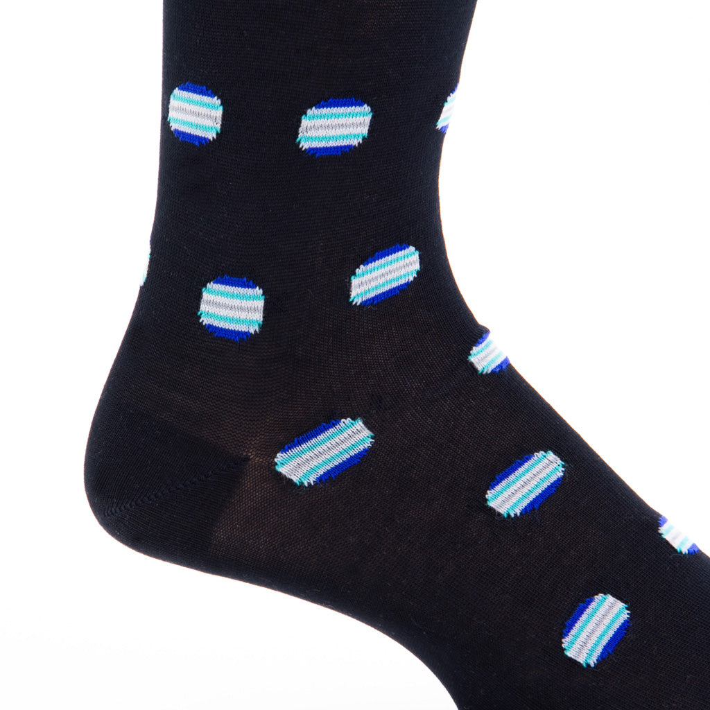 Mid-Calf-Black-Blue-Ceramic-Grey-Dot-Cotton-Sock
