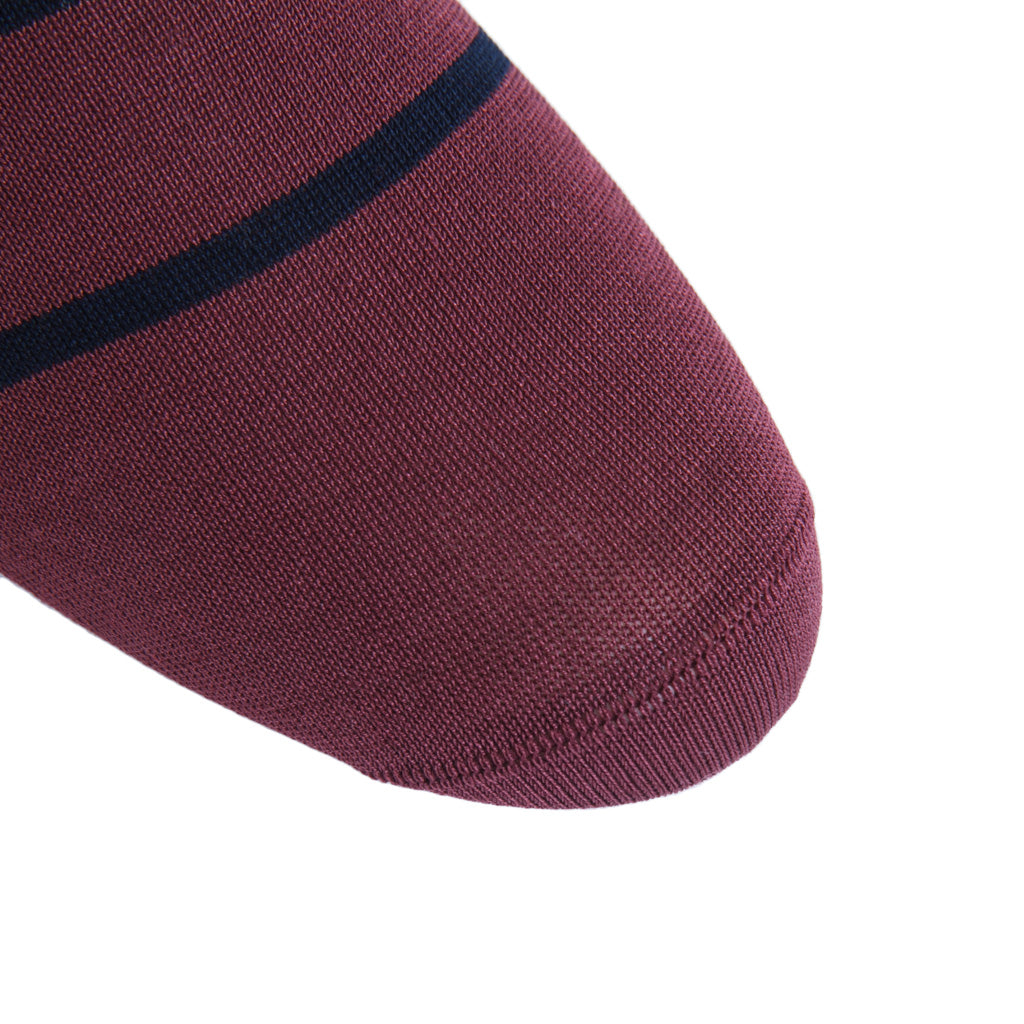 Merlot with Navy Cotton Mid-Calf Sock